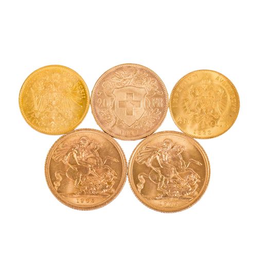 Null Investmentgoldkonvolut GB, Schweiz, Österreich - 2 x GB - 1 Sovereign 1965/&hellip;