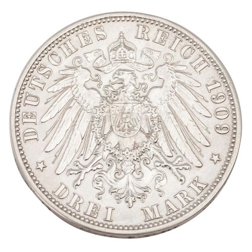 Null Empire allemand - Reuss, ligne aînée - 3 Mark 1909,Fürst Heinrich XXIV, à l&hellip;