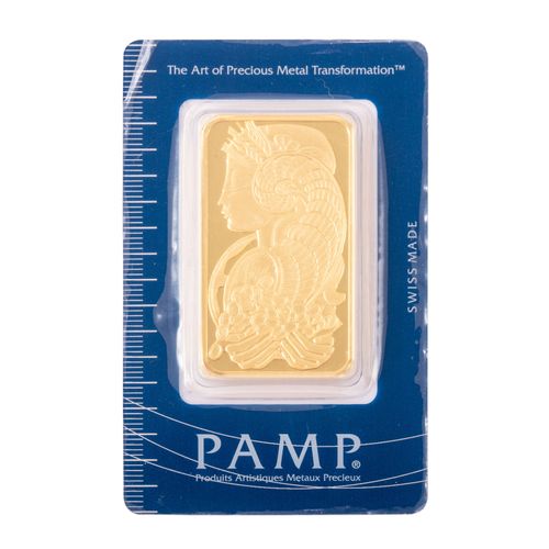 Null 瑞士 - Motif金条100克GOLD fine，Pamp Suisse Fortuna，收缩包装在吸塑卡中，根据UStG第25c条免税。