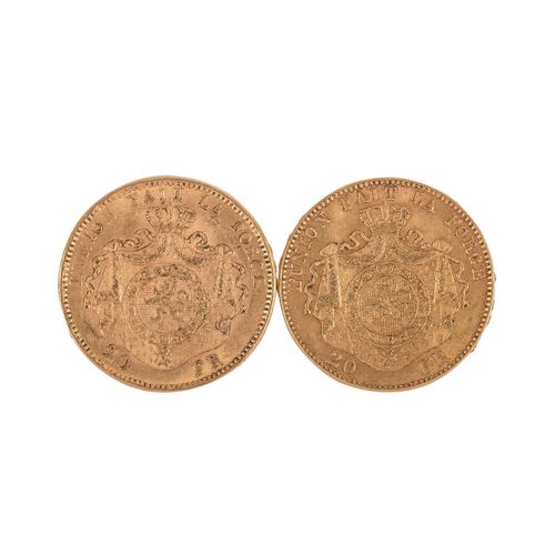 Null 2 x Belgique/Or - 20 Francs 1876/1877, Léopold II, ss, usé, éraflures, sali&hellip;