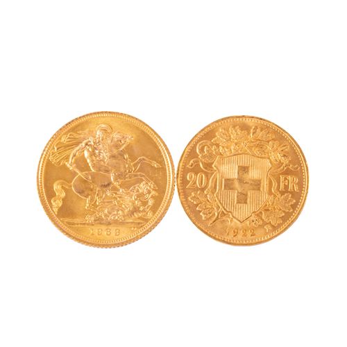 Null 1 x GB - 1 Sovereign 1963, Elizabeth II.1 x 瑞士 - 20 Francs 1922/B, Vreneli,&hellip;