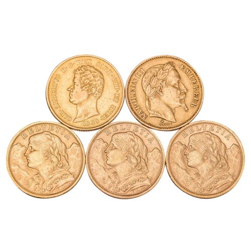 Null GOLD LOT 20 Francs/Lire, consisting of Switzerland 3 x 20 Francs Vreneli 19&hellip;