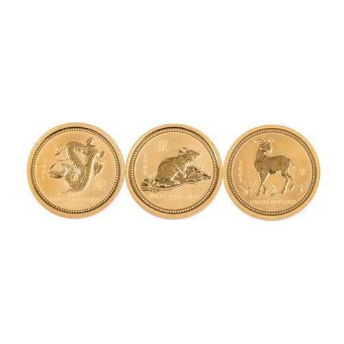 Null Australia /ORO - Isabel II. 3 x 1/10 onza de la serie Lunar I cada una 15$,&hellip;