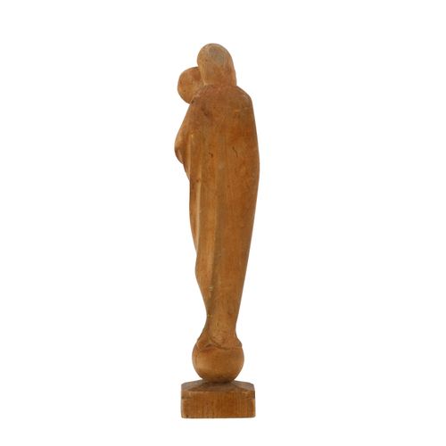Null IMAGINER/IN 20世纪上半叶，"带孩子的圣母"，石灰木，完全雕刻，高x宽：约21x4.5厘米。有老化的迹象（部分损坏）。