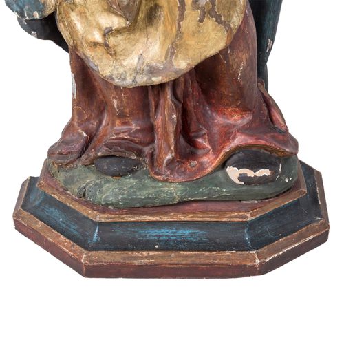 Null BILDSCHNITZER阿尔卑斯山地区/Allgäu，"圣母与孩子"，石灰木色，四分之三雕刻的带皇冠的圣母和权杖，右臂抱着基督的孩子，背部镂空，安装&hellip;