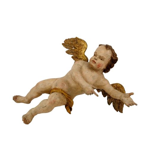 Null BILDSCHNITZER 17th century, Baroque angel, limewood, colored and partly gil&hellip;