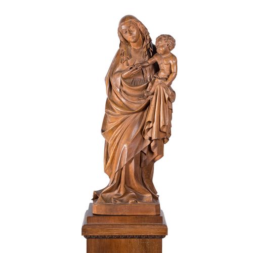 Null BILDSCHNITZER/IN, région alpine 19e/20e s., "Vierge à l'Enfant", bois sculp&hellip;
