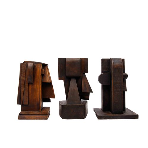 Null ATELIER BOULOGNE XX secolo, 3 figure cubiste, legno, mordenzato, rappresent&hellip;