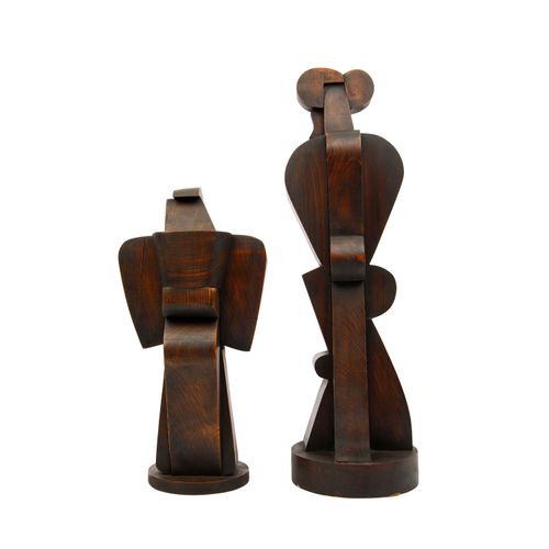 Null ATELIER BOULOGNE S. XX, 2 figuras cubistas, madera, teñida, representación &hellip;