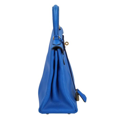 Null HERMÈS VINTAGE Handtasche "KELLY BAG 28". Koll. 1990. Epsom Leder in Blau m&hellip;