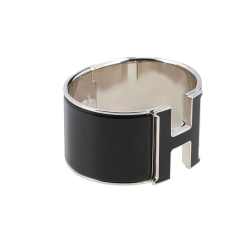 Null HERMÈS bangle "CLIC CLAC". Wide model with black enamel inserts and palladi&hellip;