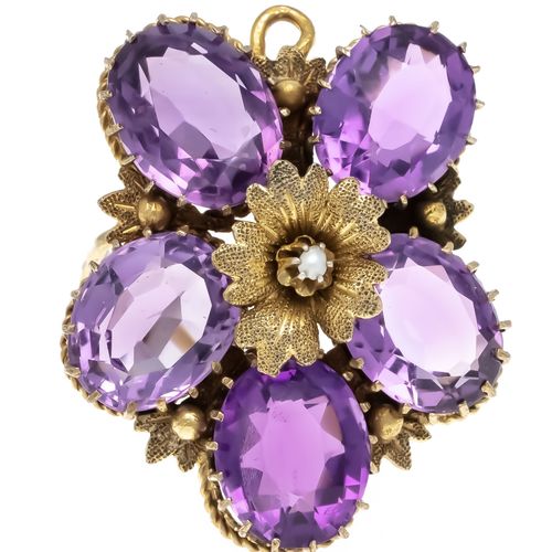 Null Amethyst pendant/brooch silver gold plated, with 5 oval faceted amethysts 1&hellip;