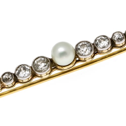 Null Art Deco brooch GG/WG 585/000 with one cultured pearl 5 mm and old-cut diam&hellip;