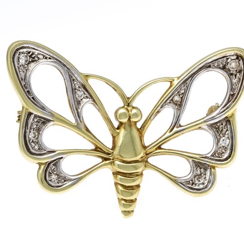 Null Diamond brooch butterfly GG/WG 585/000 with 8 octagonal diamonds, total 0,0&hellip;