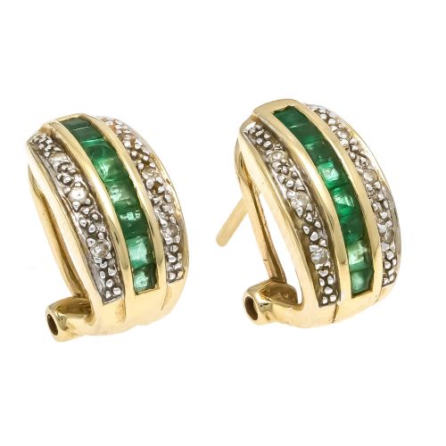 Null Emerald diamond clip earrings GG 585/000 with 16 carré faceted emeralds 2 m&hellip;