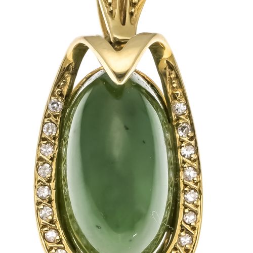 Null Nephrite diamond pendant GG 585/000 with one oval nephrite cabochon 19,5 x &hellip;