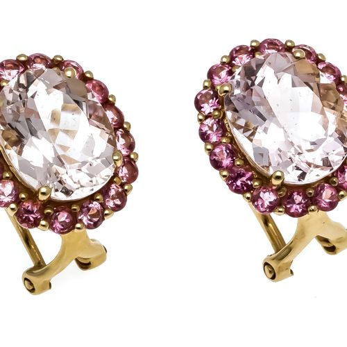 Null Morganite tourmaline clip earrings GG 585/000 with 2 oval faceted morganite&hellip;