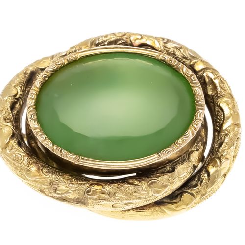 Null Nephrite brooch gold with an oval faceted nephrite 20,5 x 16,5 mm, stone si&hellip;