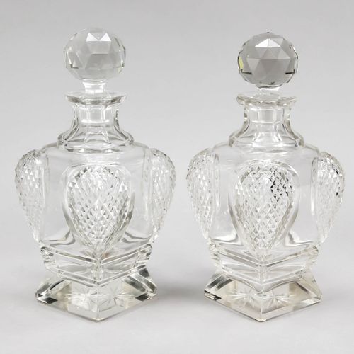 Null Pair of carafes, around 1900, square stand, angular bulbous body, complete &hellip;