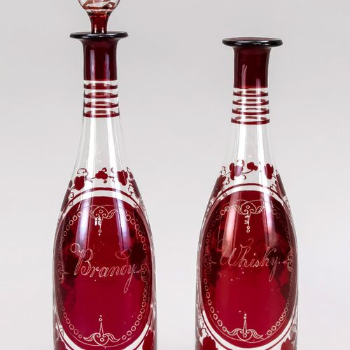 Null Pair of brandy/whisky decanters, Bohemia c. 1900, of slender conical form w&hellip;