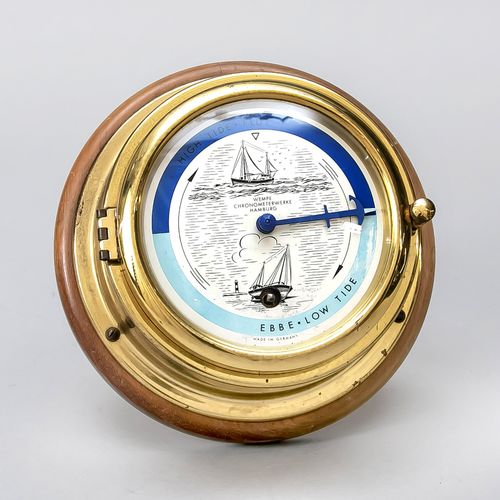 Tide clock, Wempe Chronometerwerke Hamburg, polished brass on wooden plate, dial&hellip;