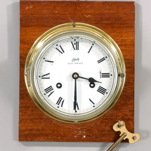 Glass clock marked Schatz Royal Mariner, lacquered brass case, faceted glass, on&hellip;