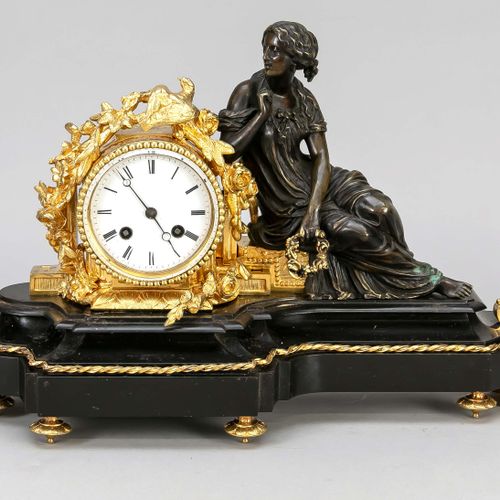 Null French. Figure pendulum, bronze, marble and fire gilded, 2nd half 19th cent&hellip;