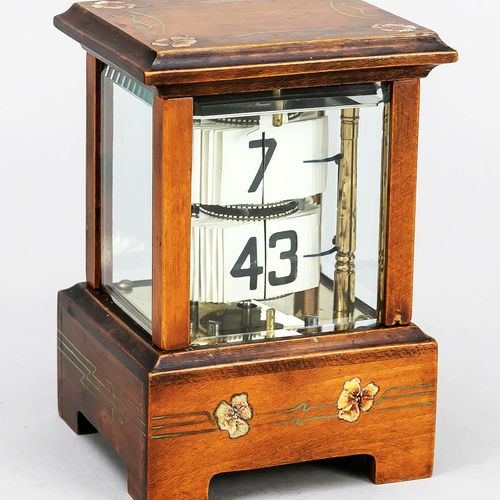 Null Folding number clock around 1900, oak with polychrome floral painting, face&hellip;
