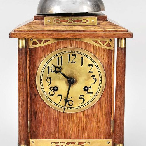Null Table clock oak, art nouveau, with polished brass applications, architectur&hellip;