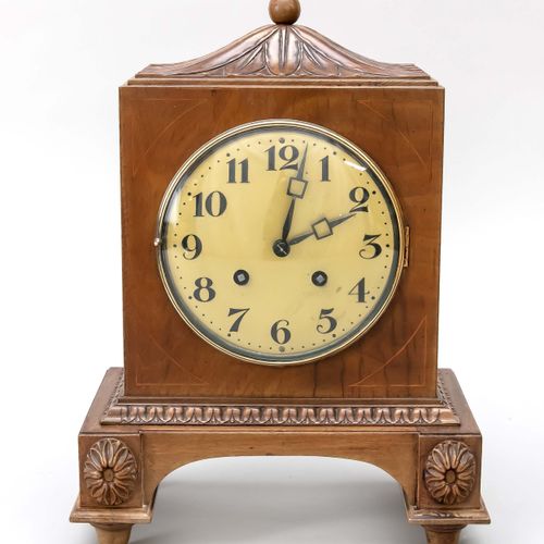Null Lenzkirch, table clock with carved decorations and thread inlays, movement &hellip;