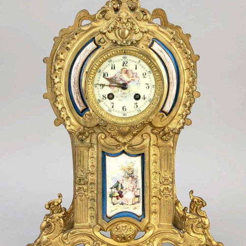 Null Table clock in historicism style, 2nd half of 19th century, with enamel pai&hellip;