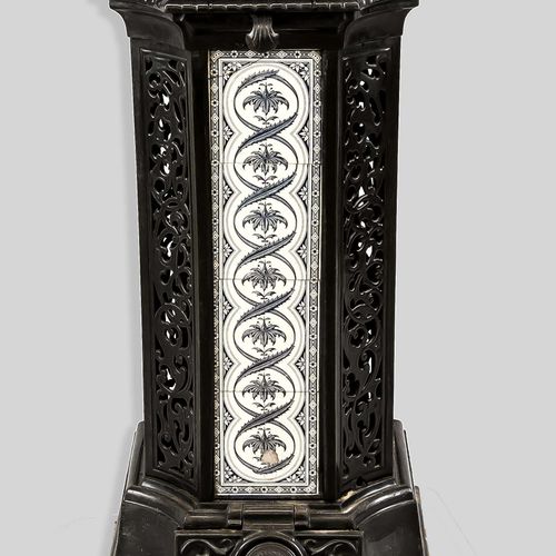 Null Stove by Godin, France, c. 1900. Cast iron and tiles with leaf tendrils, h.&hellip;