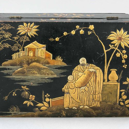 Null Boîte de Chinoiserie, France ou Espagne vers 1750, laque noire sur bois, co&hellip;