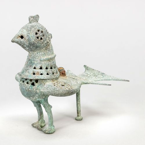 Null Bruciatore d'incenso a forma di uccello, primo islamico, bronzo con patina &hellip;
