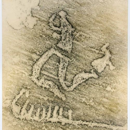 Null Frottage of a Bronze Age rock carving on parchment, motif: shaman, Lovtsen &hellip;