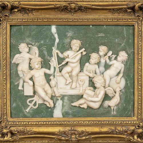 Null Relief with putti, 20th century, in a gold decorated magnificent frame, 47 &hellip;