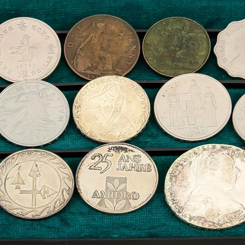 Null mixed lot coins in coin box, mainly Switzerland, also England, 1 Theresient&hellip;