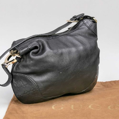 Null Gucci, sac à bandoulière Hobo, cuir noir, partiellement avec logo embossé e&hellip;