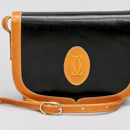 Null Cartier, small vintage crossbody bag, black and cognac smooth leather, gold&hellip;