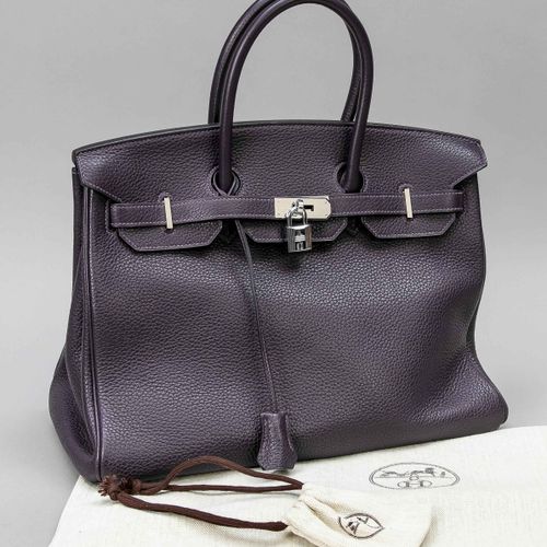 Null Hermes, Birkin Bag 35, aubergine grained leather with lilac decorative stit&hellip;