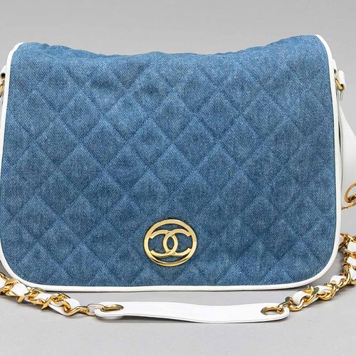 Null Chanel, Vintage Washed Denim Shoulder Bag, white smooth leather and quilted&hellip;