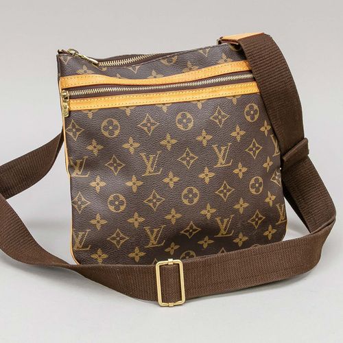 Null Louis Vuitton flache Monogramm-Canvas-Crossbody-Tasche, gummierter Baumwoll&hellip;