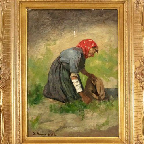 Null Arthur Kampf (1864-1950), junger Kräutersammler, Öl auf Holz, signiert und &hellip;