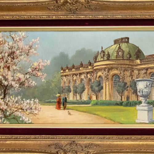 Null Heino Tripmaker (1931-1985)，《Sanssouci Palace》，纸板上的油画，右下角有签名，背面有题字，20 x 40厘&hellip;