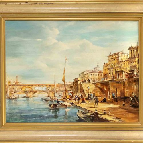 Null 彼得-戈兹-帕尔曼（1908-1966），柏林维都塔和风景画家。佛罗伦萨与维基奥桥的景色，硬板油画，右下角签名，38 x 51厘米，框架50 x 65&hellip;