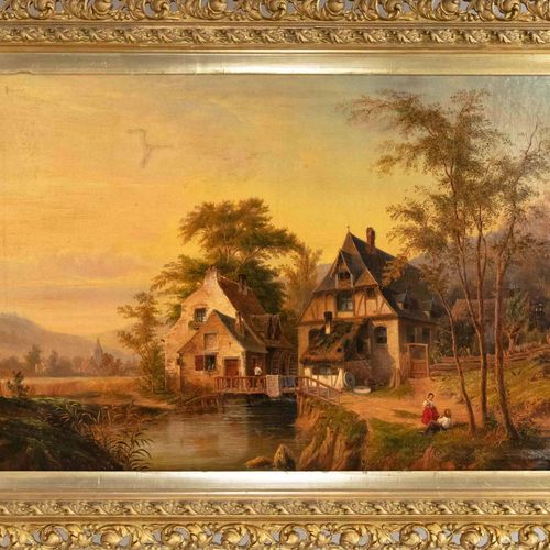 Null Unidentified painter late 19th century, large rural idyll at a water mill, &hellip;