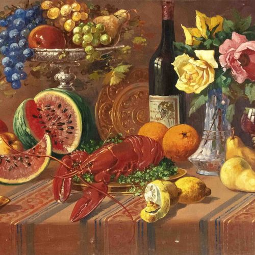 Null 贝拉-赫拉迪尔（1885-1968），匈牙利画家，在布达佩斯和德累斯顿学习，1924年移居瑞典。有龙虾和燃烧的香烟的静物，布面油画，右下角有签名，日期&hellip;