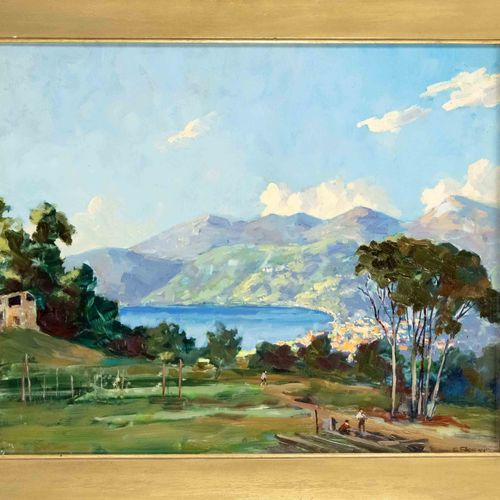 Null 埃里希-德米恩（1911-1997），哈维兰斯-马尔科洛尼的风景画家。马焦雷湖上的夏季风景（？），纸板上的油画，右下角签名，39 x 47厘米，框架4&hellip;