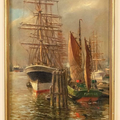 Null 马克斯-盖尔森（1881-1960），《汉堡港风景对》，布面油画，每幅画都有右下角和左下角的签名，44 x 30厘米，有框架的52 x 37厘米