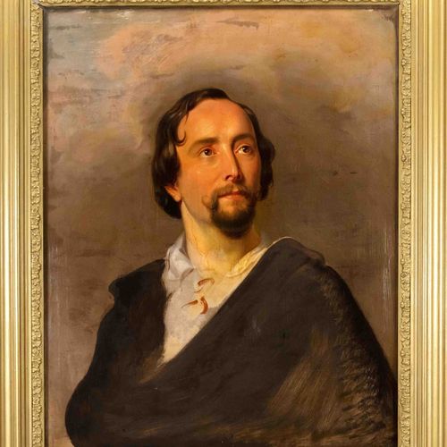 Null 19世纪的匿名肖像画家，一个年轻人的肖像，显然是未完成的画，头部已经完成，只有身体上部和背景的草图，布面油画，没有签名，经过修饰，68 x 55厘米，&hellip;
